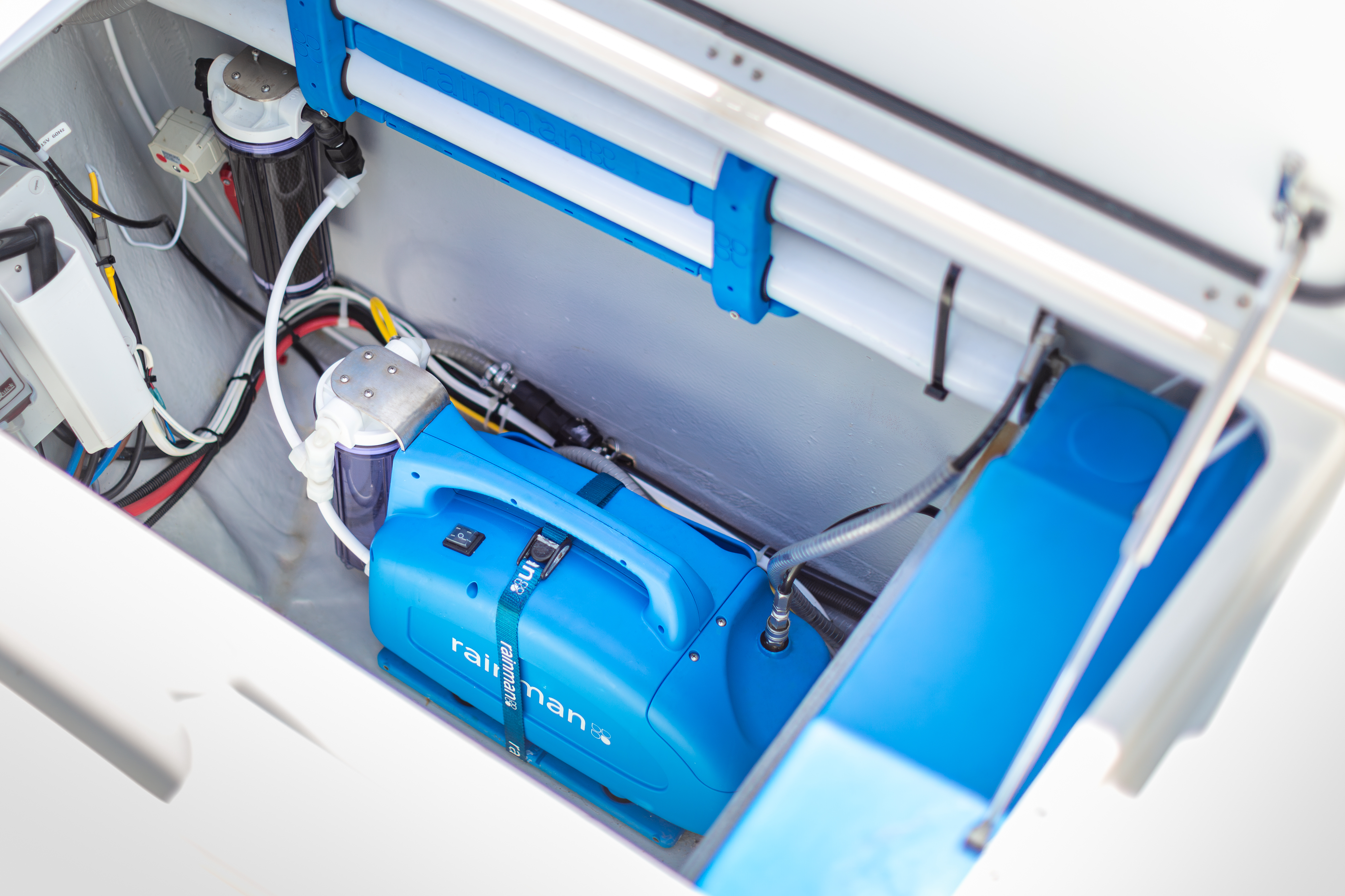 Rainman watermaker installed aboard a TMM catamaran.