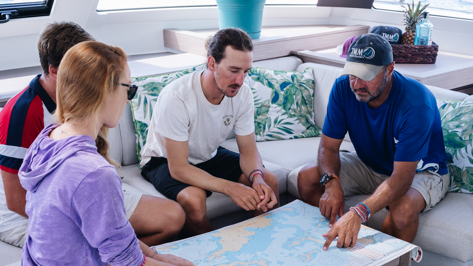 Pre-charter boat and chart briefing before a BVI bareboat charter