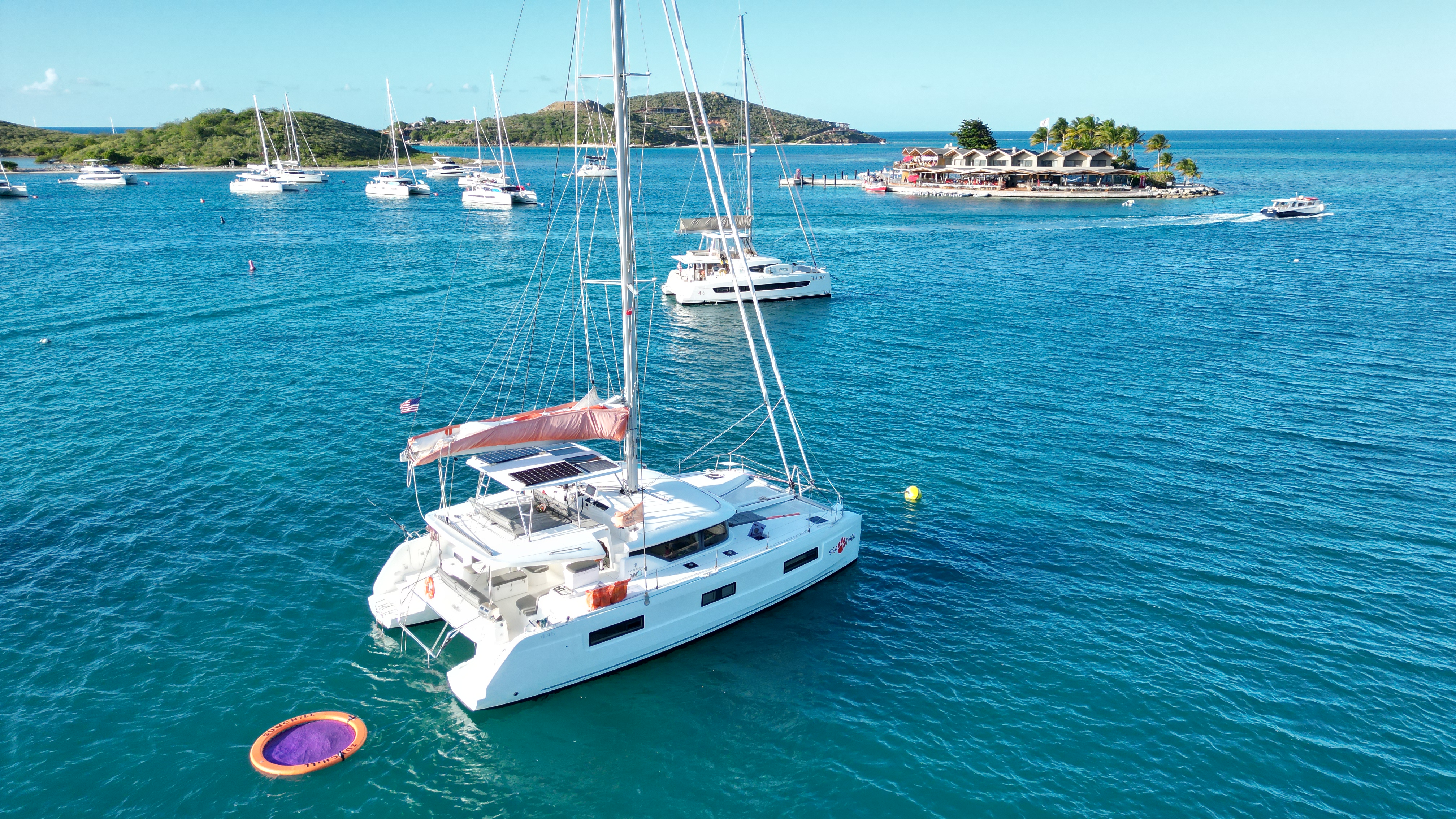 Sailing catamarans underway in the British Virgin Islands