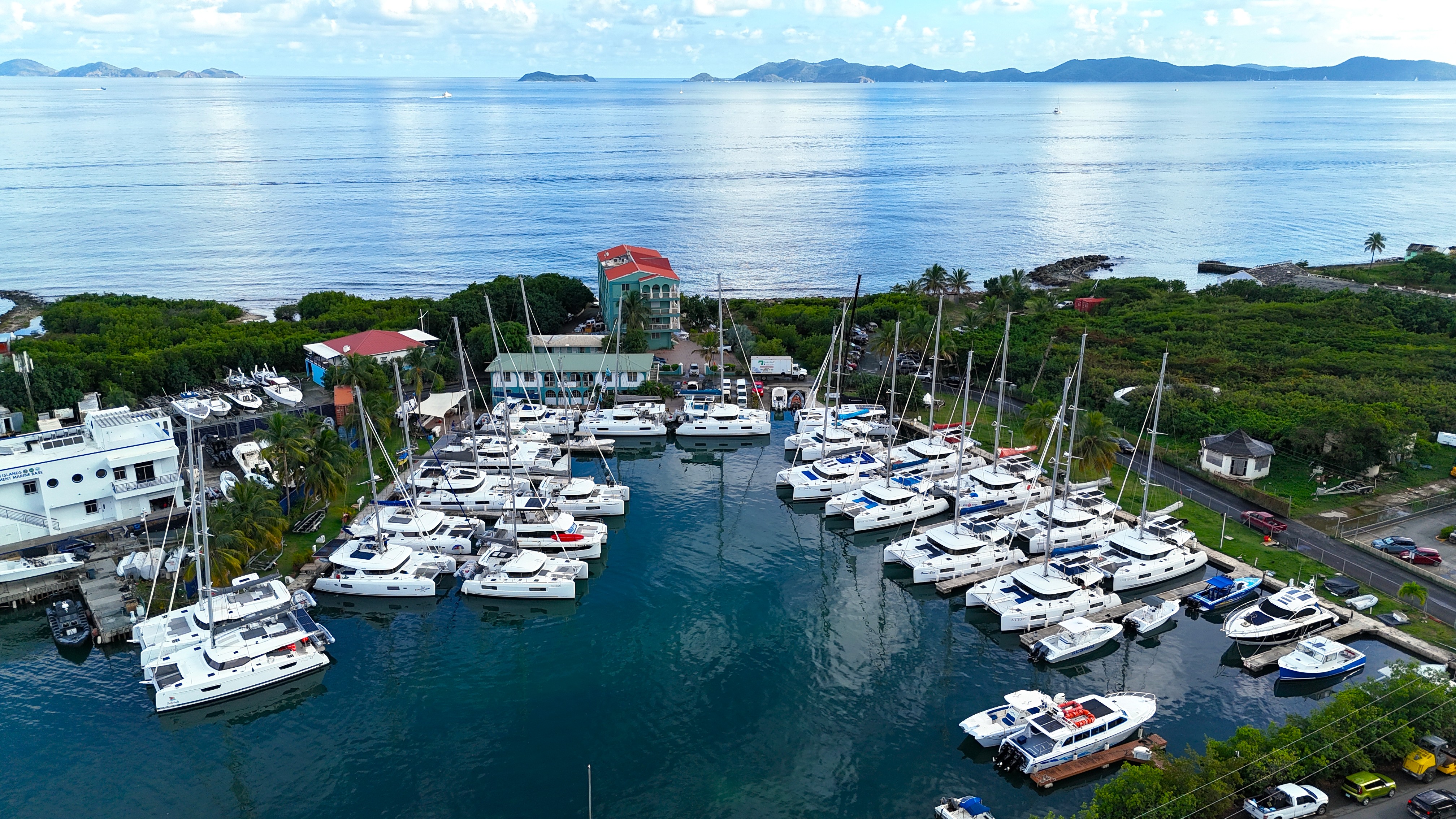 Aerial view of Road Reef Marina in Tortola, British Virgin Islands